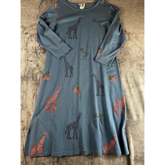 Vintage Copacabana Giraffe Print Dress Size Large Blue Gray Maxi Made in USA - Picture 1 of 9